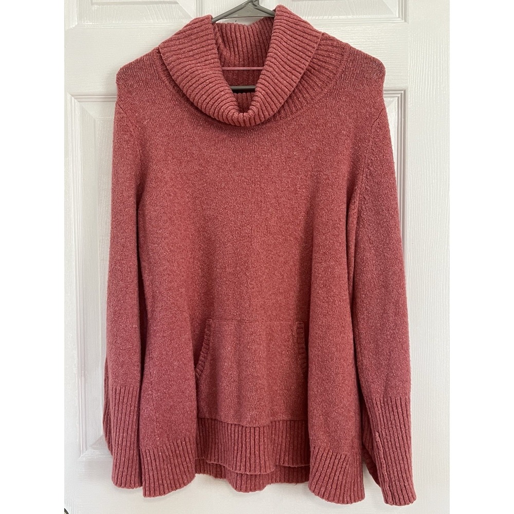 Style & Co Womens Pink Turtleneck Sweater L‎ Cozy Knit Tunic Pocket Casual Chic